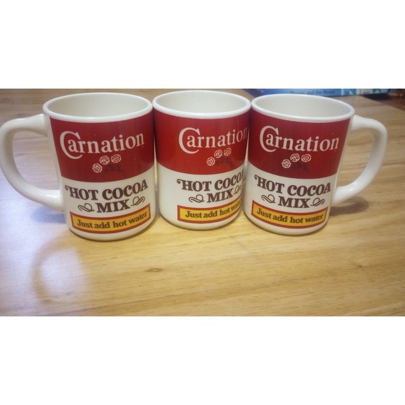 Vintage Carnation Hot Cocoa Mugs Set 3 Coffee Cups Collectible Made In The USA - Picture 1 of 7
